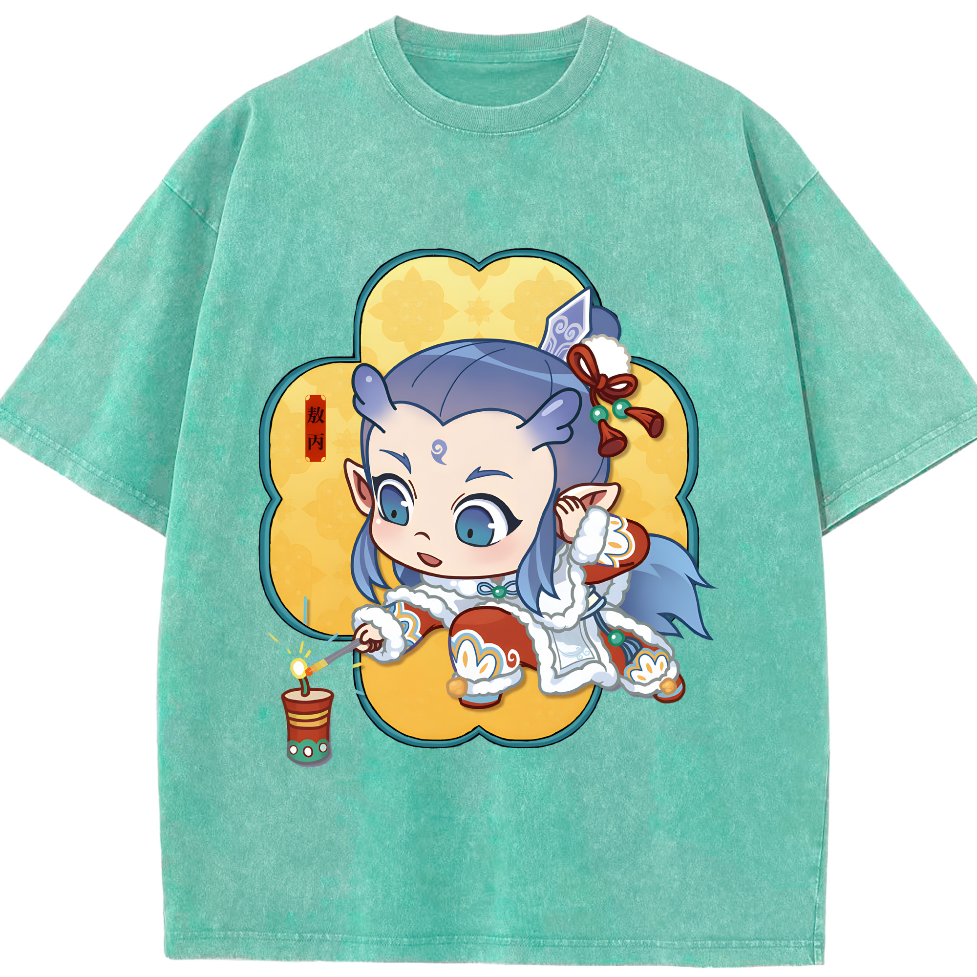 （画像用） Ne Zha 2 ナタ 魔童の大暴れ 綿100% ヴィンテージ風 半袖Tシャツ（フロントプリント）
